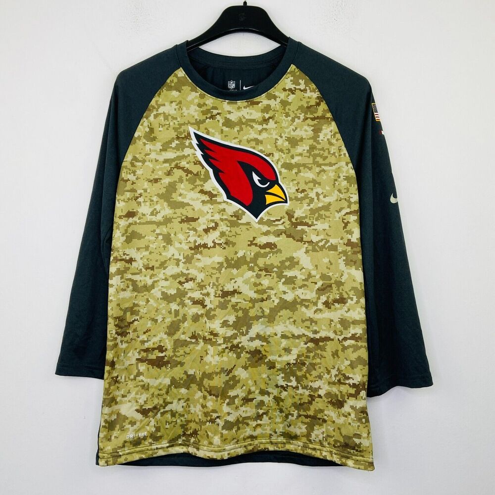 NFL Nike Womens XL T-Shirt Gray Green Arizona Cardinals Logo Raglan Ringer BJ28